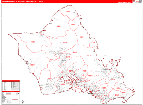 Urban Honolulu Metro Area Wall Map